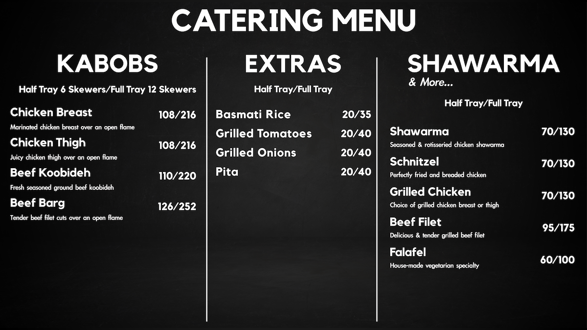 Shalom Grill Catering Menu 1